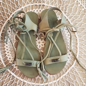 Free People Olive Green Lace-Up Leather Sandals